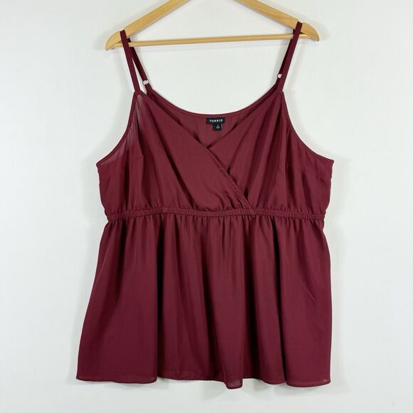 Torrid Maroon Crepe Fit Flare Wrap Front Cami Shirt Strappy Tank Top Womens 2 2X - Picture 1 of 7